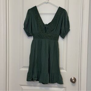 Sage Green Lace-Trimmed Dress